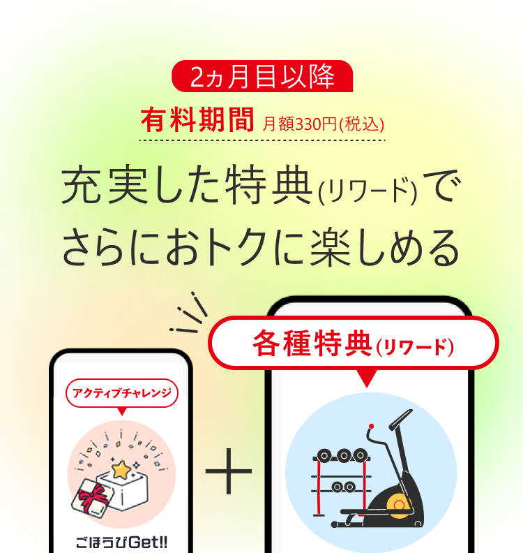 ２ヵ月目以降有料期間月額330円(税込)充実した特典(リワード)でさらにおトクに楽しめる